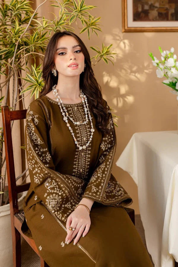 Unstitched 2 Piece Embroidered Dhanak Shirt With Dyed Trouser