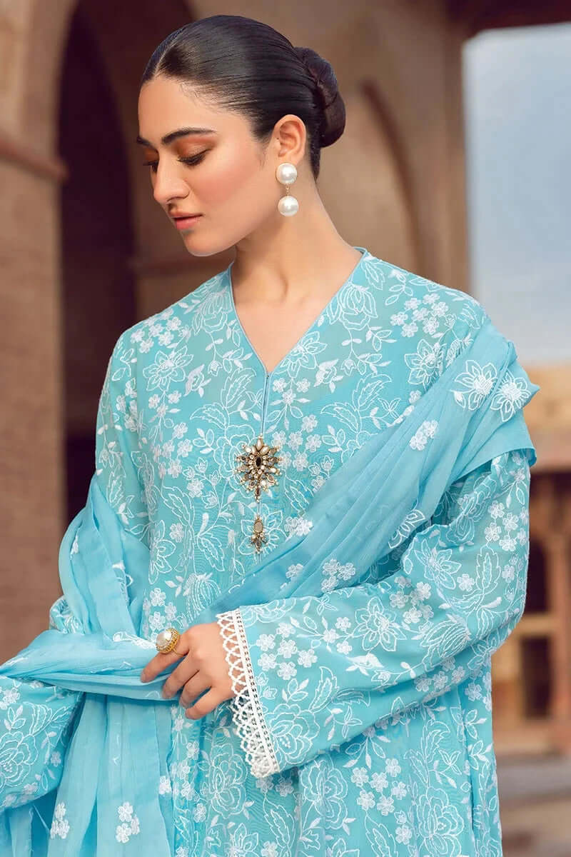 3 Piece Unstitched Heavy Embroidered Lawn Suit ( Fully Embroidered Bamber Chiffon Dupatta )
