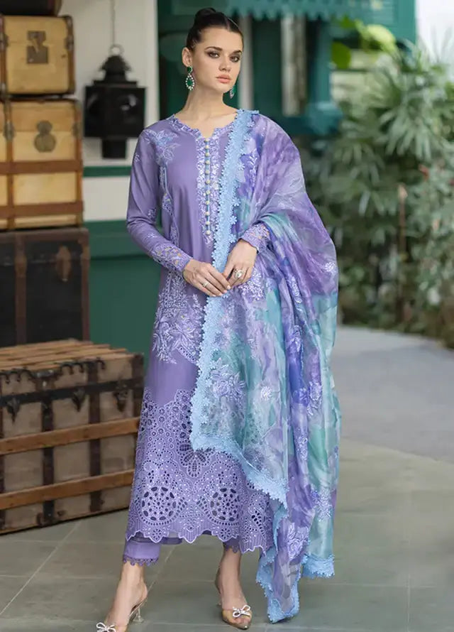 3 Piece Unstitched Heavy Embroidered Chickan Kari Lawn Suit (Digital Printed Cotton Net Dupatta with Sequins Embroidered lace)