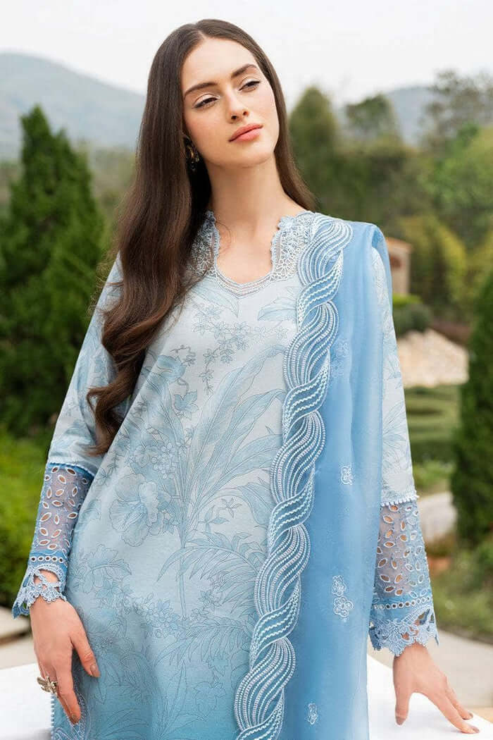 3 Piece Unstitched Heavy Embroidered Lawn Suit ( Four Sided Embroidered Organza Dupatta )