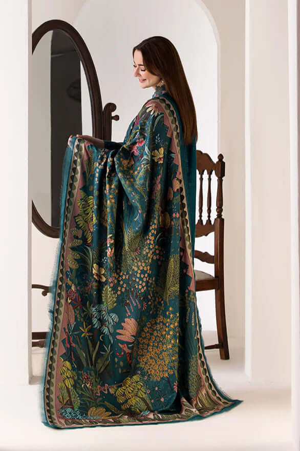 Unstitched 3 Piece Fully Embroidered Lawn Suit with Printed Silk Dupatta