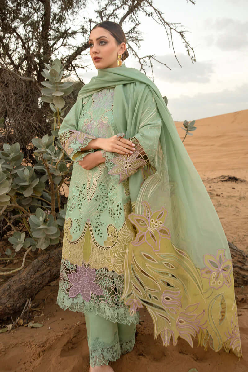 3 Piece Unstitched Heavy Embroidered Chickan Kari Lawn Suit ( Embroidered Chickan Kari Organza Dupatta )