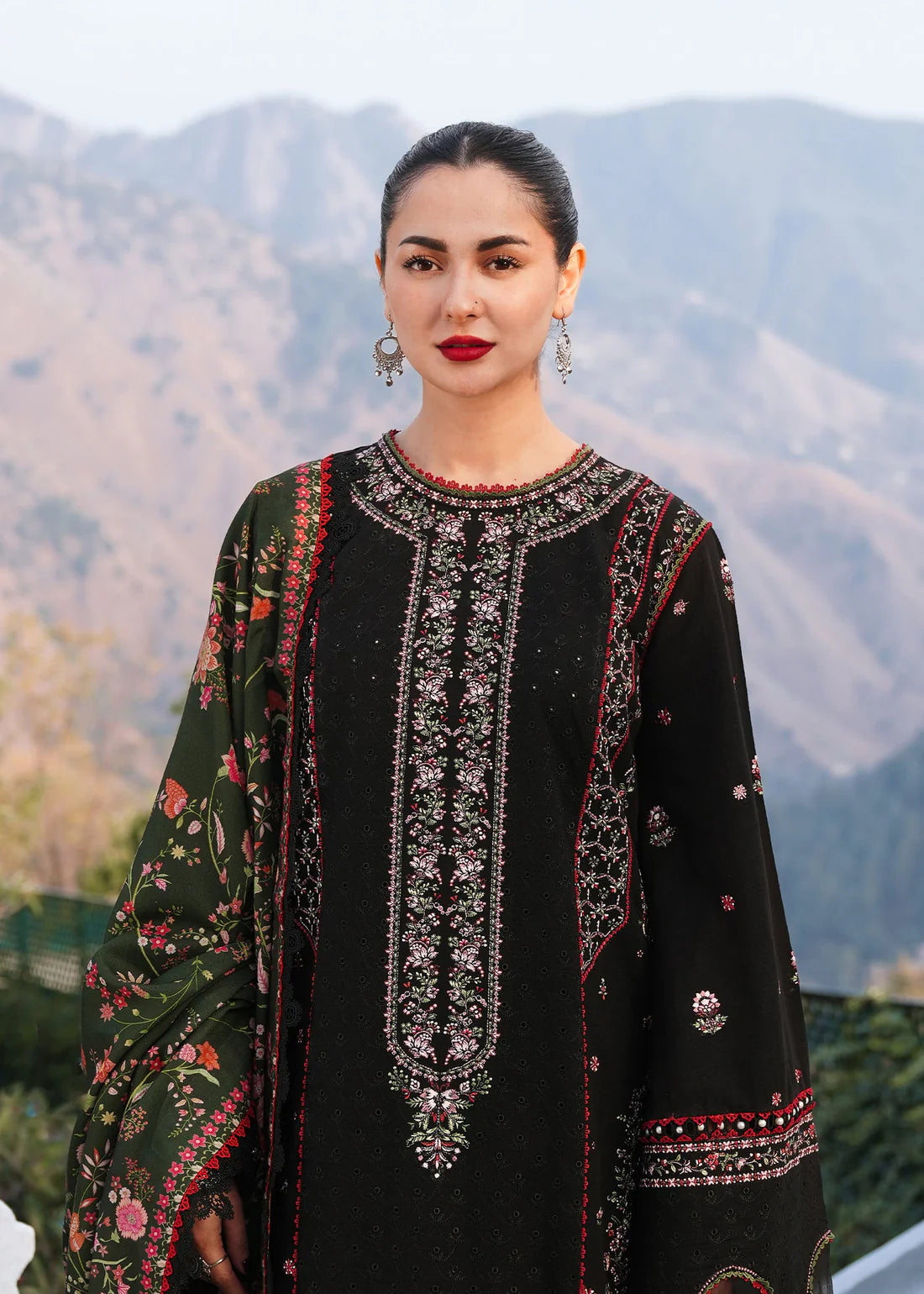 Unstitched 3 Piece Fully Embroidered Dhanak Suit with Printed Woolen Shawl
