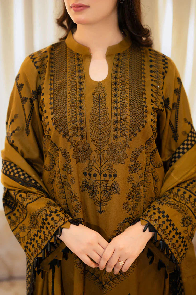 3 Piece Unstitched Fully Embroidered Dhanak Fabric With Dhanak Embroidered shawl