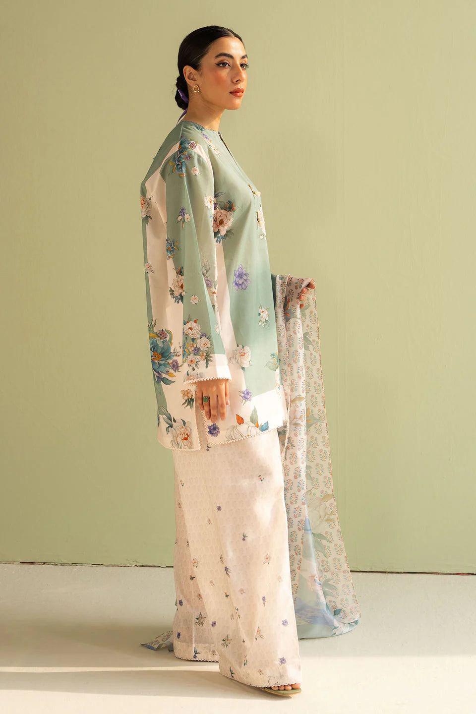 Unstitched 3 Piece Digital Printed Lawn Suit with Printed Polly Lawn Dupatta