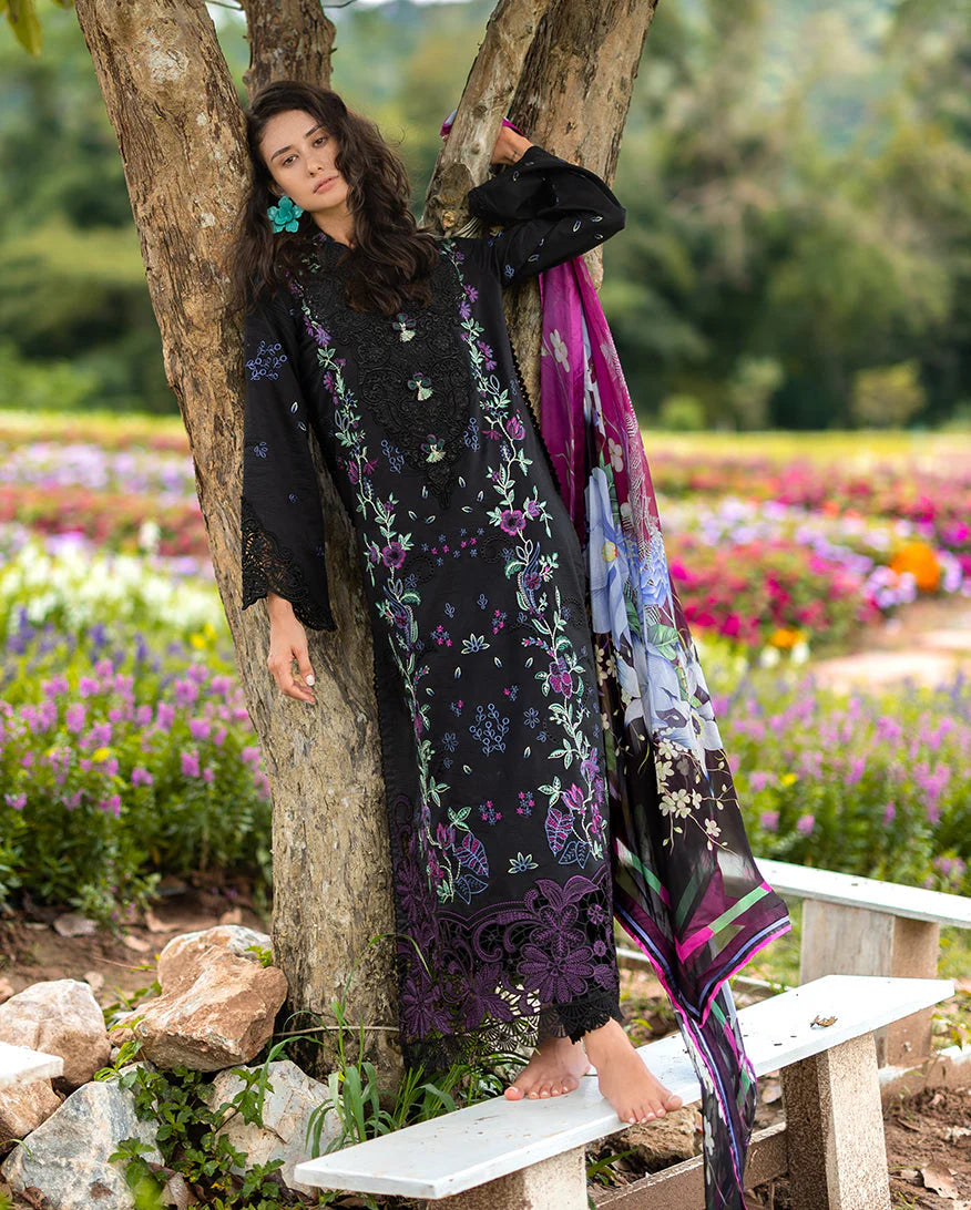 Unstitched 3 Piece Fully Embroidered Lawn Suit With Printed Silk Dupatta
