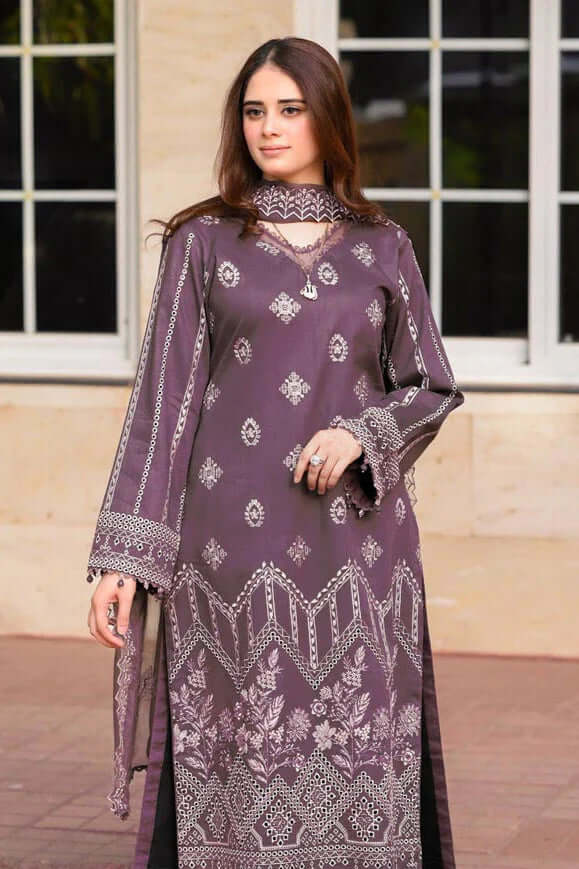 Unstitched 3 Piece Fully Embroidered Lawn Suit with Embroidered Shiffon Dupatta