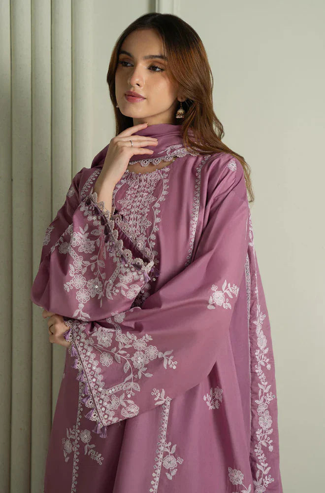 Unstitched 3 Piece Fully Embroidered Dhanak Suit with Embroidered Lawn Dupatta