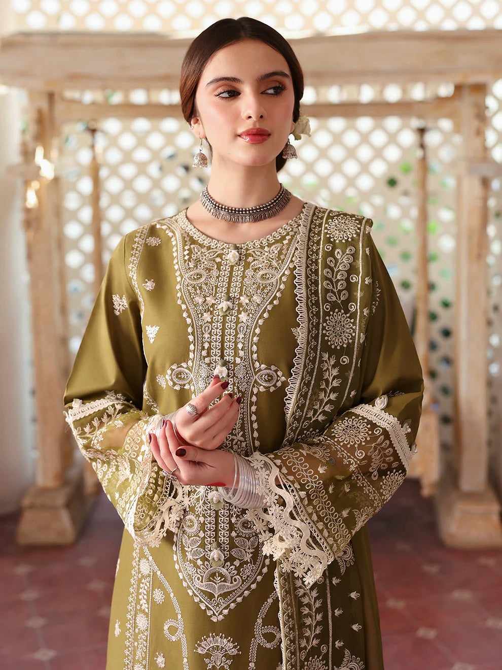 Unstitched 3 Piece Fully Embroidered Lawn Suit with Embroidered Organza Dupatta