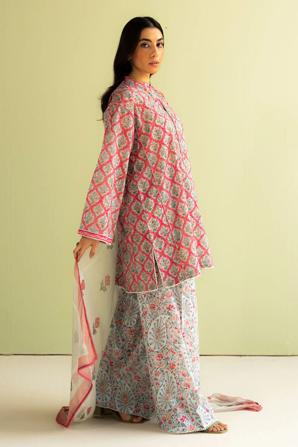 Unstitched 3 Piece Digital Printed Lawn Suit with Printed Polly Lawn Dupatta