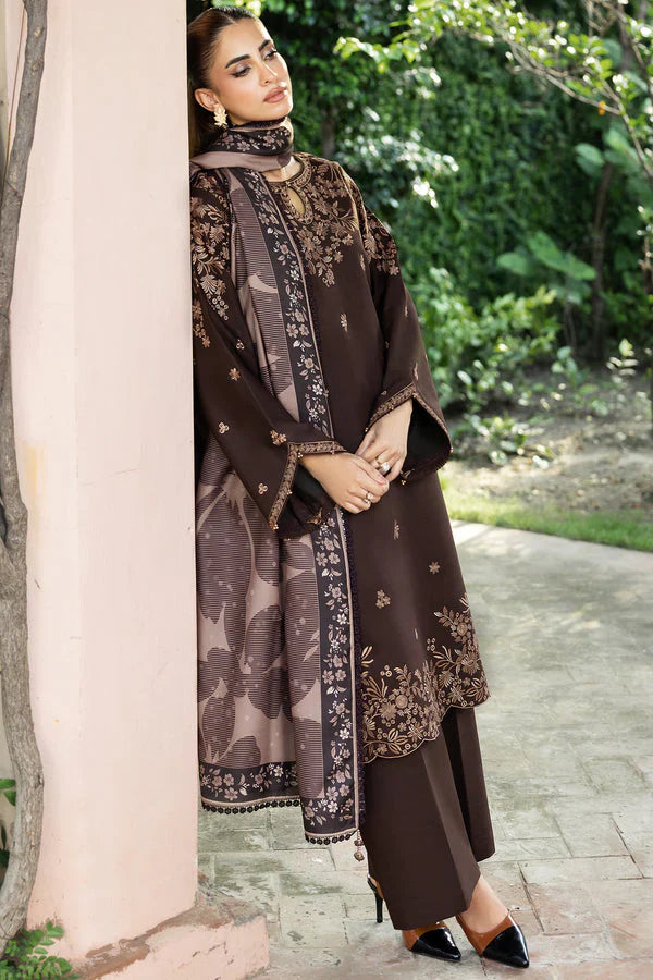 Unstitched Heavy Embroidered 3 PEC Dhanak Suit With Heavy Embroidered Dhanak Shaw